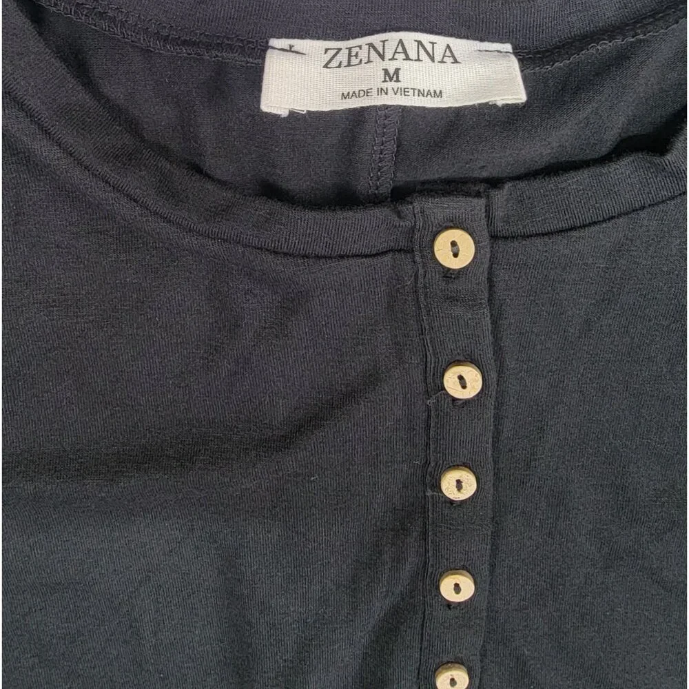 Zenana Dress Casual Short Sleeve Henley Style Dress Medium Black Womens NWOT - Picture 3 of 6